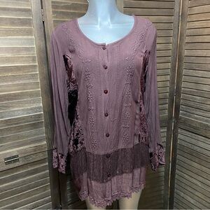 Soft Surroundings Velvet Tunic Top Brown Button Down Whimsigoth Shabby-Chic 1X